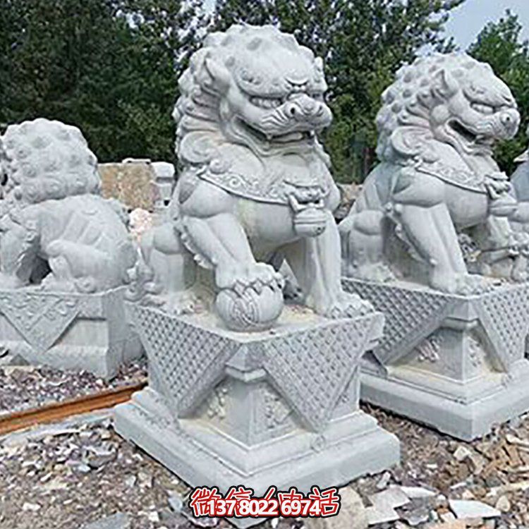 精致古典，青石浮雕石獅子擺件