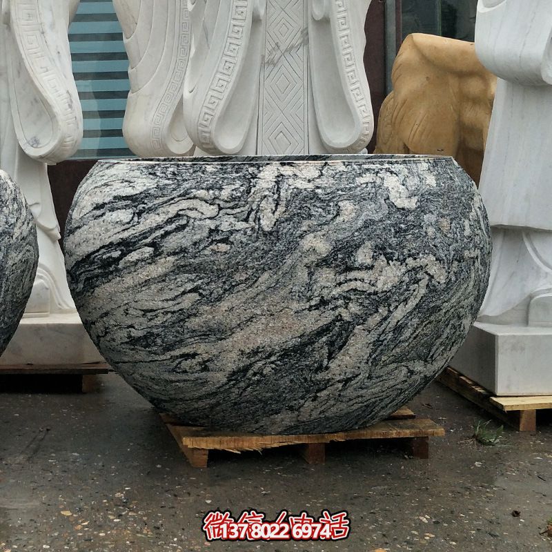 精美大理石石雕魚缸，點綴庭院雕塑